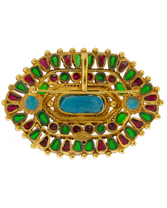 Green, Red and Turquoise Hexagon Pin/Pendant