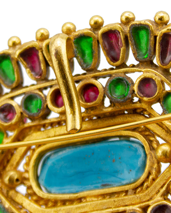 Green, Red and Turquoise Hexagon Pin/Pendant