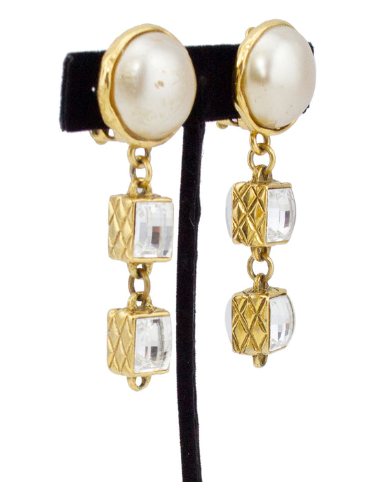 1984 Chanel Collection 23 Pearl and Rhinestone Drop Earrings&nbsp;