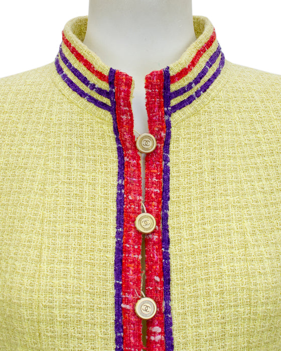 Yellow, Red and Purple Tweed Skirt Suit