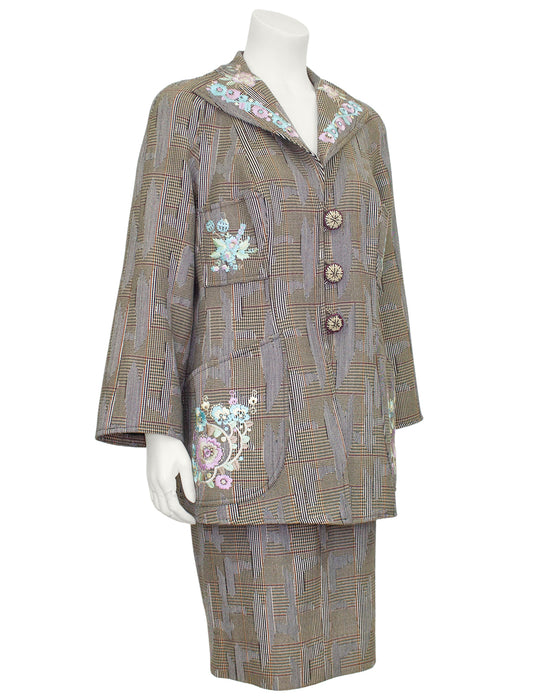 Brown and Grey Tweed Suit With Embroidery