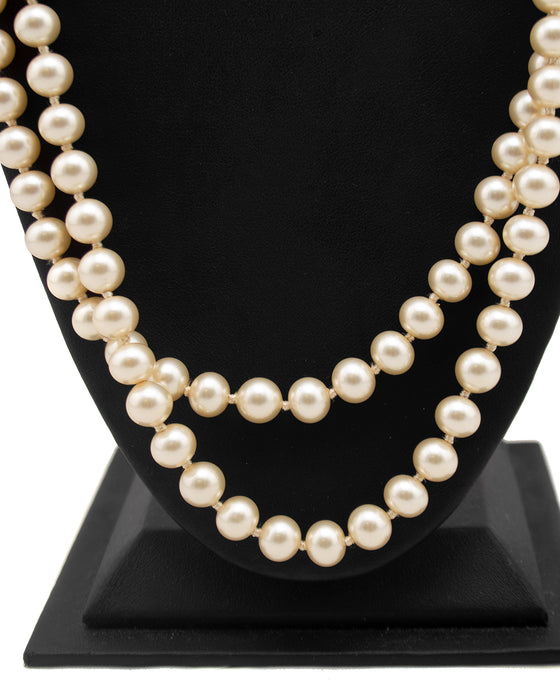 Double Faux Pearl Necklace & Matching Zebra Enamel Bracelet