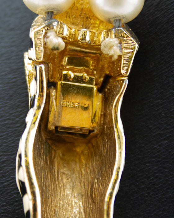 Double Faux Pearl Necklace & Matching Zebra Enamel Bracelet