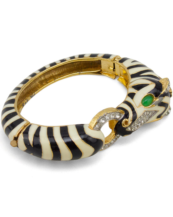 Double Faux Pearl Necklace & Matching Zebra Enamel Bracelet