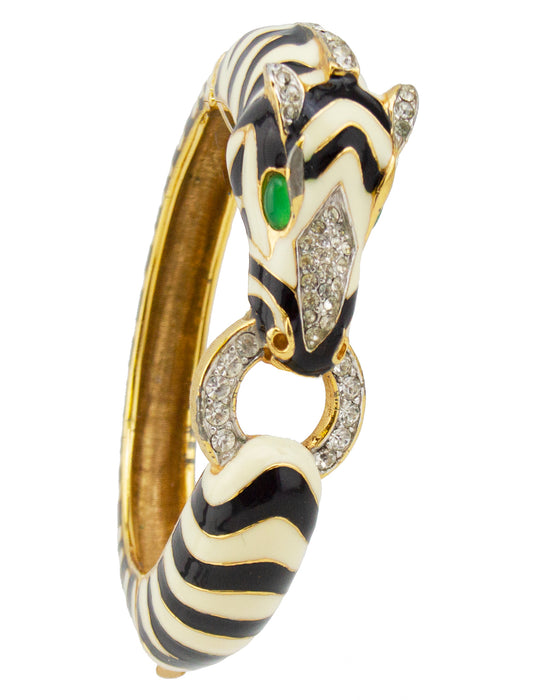 Double Faux Pearl Necklace & Matching Zebra Enamel Bracelet