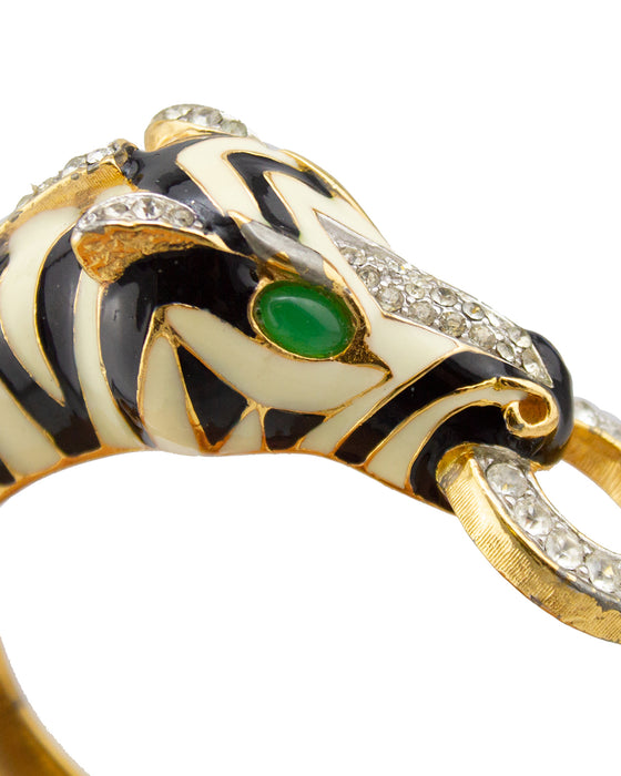 Double Faux Pearl Necklace & Matching Zebra Enamel Bracelet