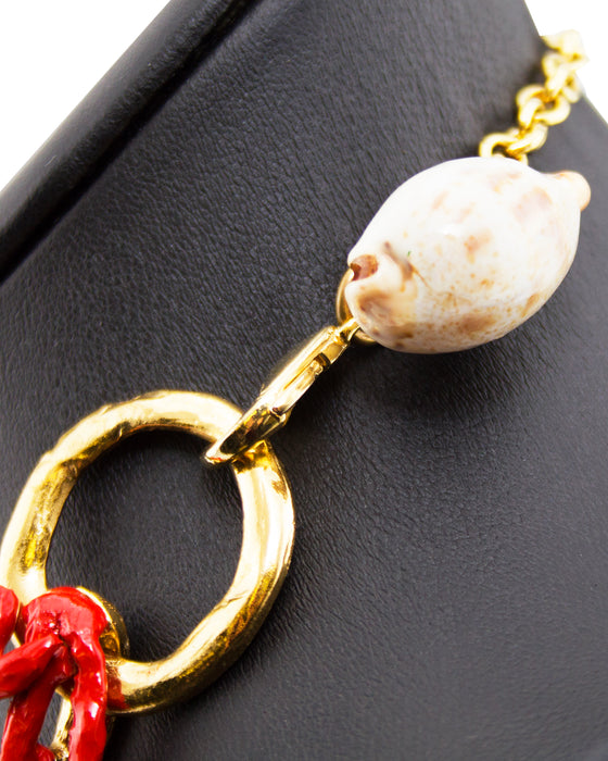 Red Enamel & Gold Coral Necklace