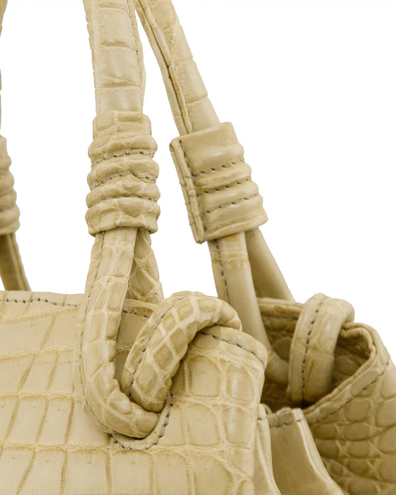 Beige Matte Croc Effect Top Handle Handbag