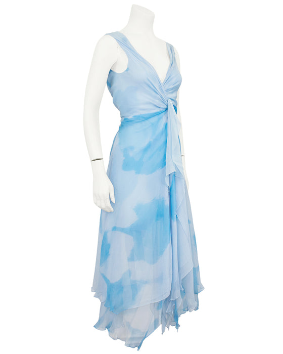 Blue Watercolor Chiffon Layered Dress