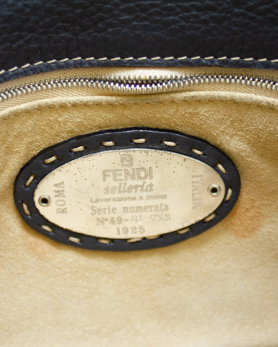 Cream Fendi Felted Wool and Brown Leather Baguette Bag