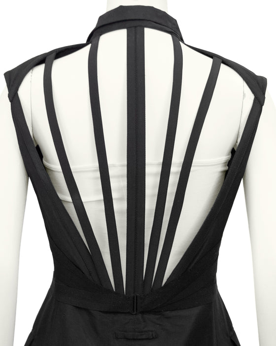 Black Silk Double Breasted Cage Back Vest