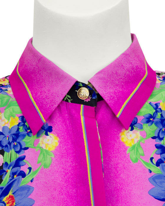 Pink Floral Silk Blouse