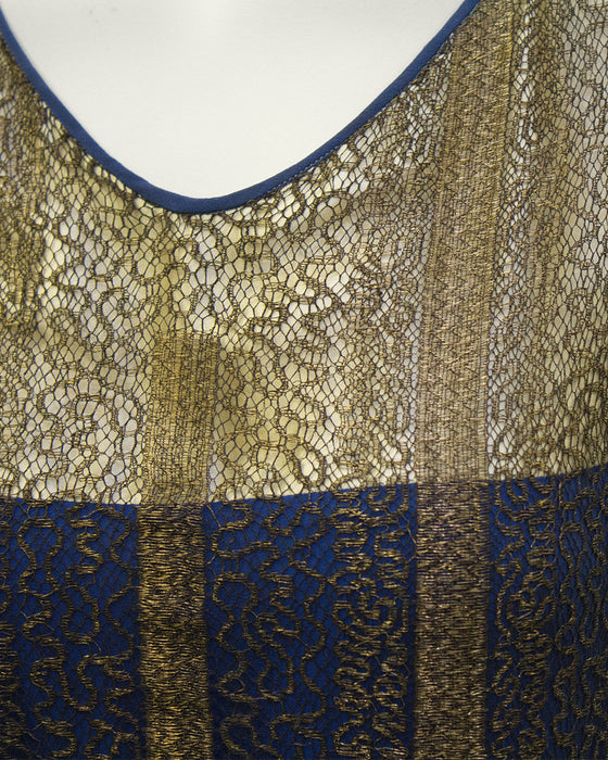 Gold and Navy Lace Art Deco Flapper Dress