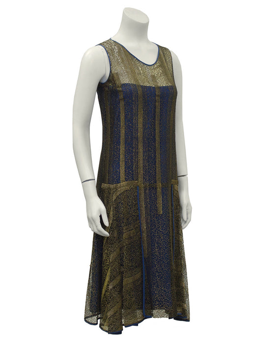 Gold and Navy Lace Art Deco Flapper Dress