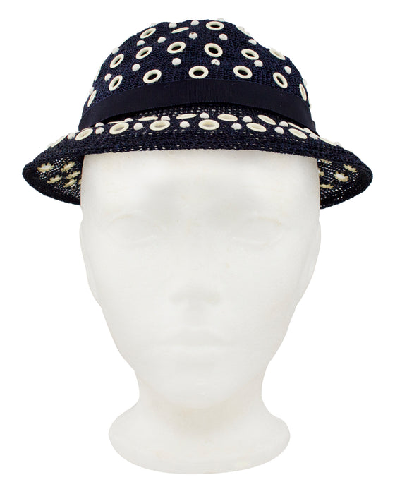 Navy Blue Hat with White Grommets