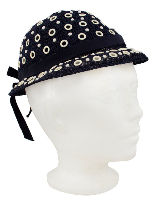 Navy Blue Hat with White Grommets
