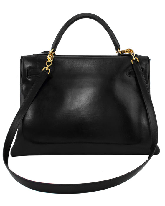 1970 Black Supple 32 cm Leather Kelly Bag