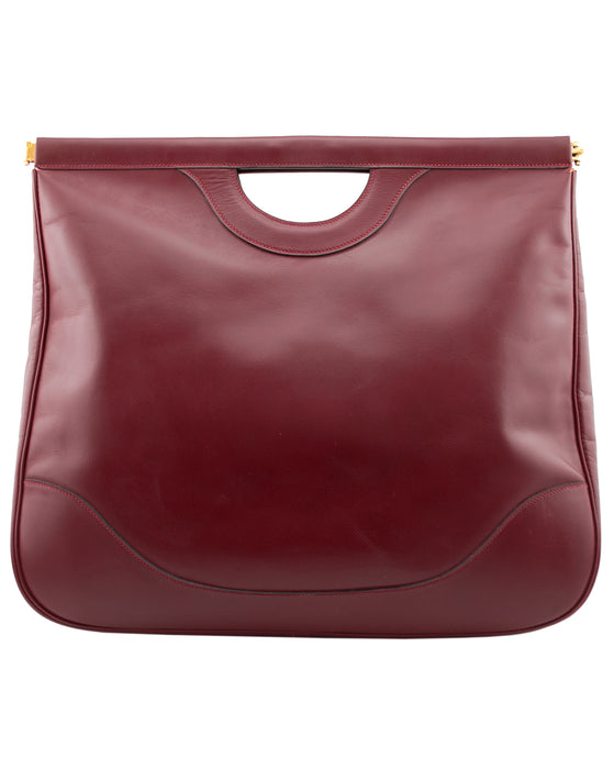 1979 Maroon Leather Cut Out Handle Shopper Tote