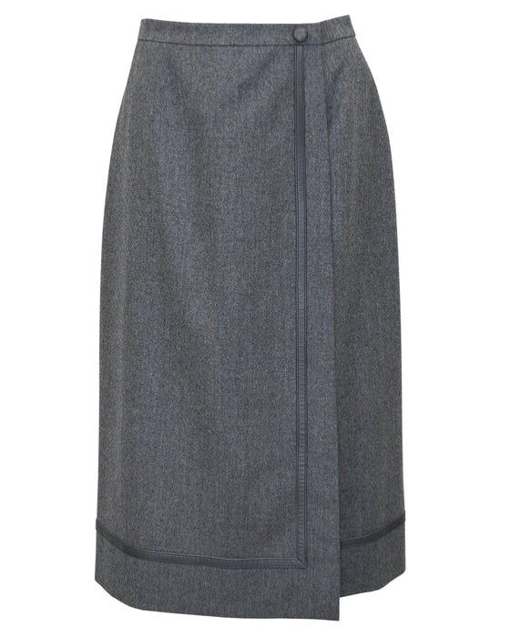 Grey Wrap Skirt with Matching Leather Trim