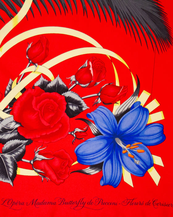 1989 Red 'Fleurs de L'Opera' Silk Scarf