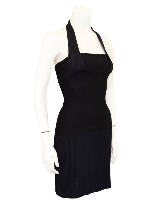 Black Body-Con Mini Halter Dress