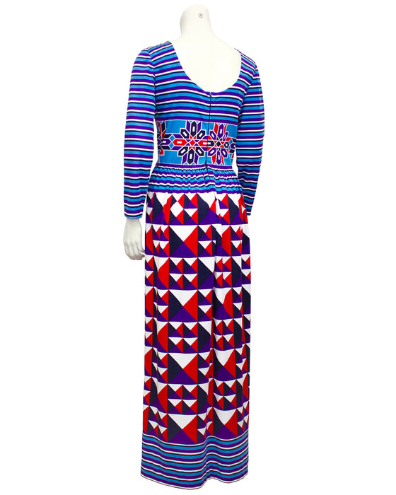 Stripe and Geometric Print Maxi Dress