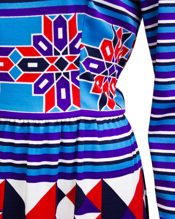 Stripe and Geometric Print Maxi Dress
