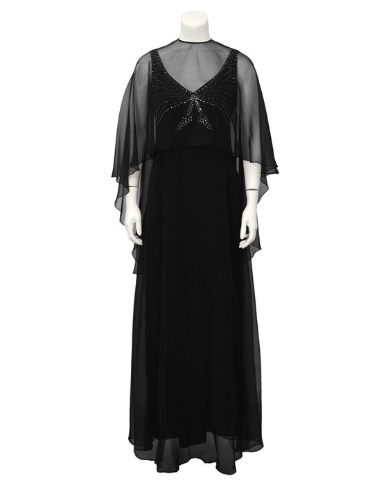 Black Chiffon Gown with Shawl