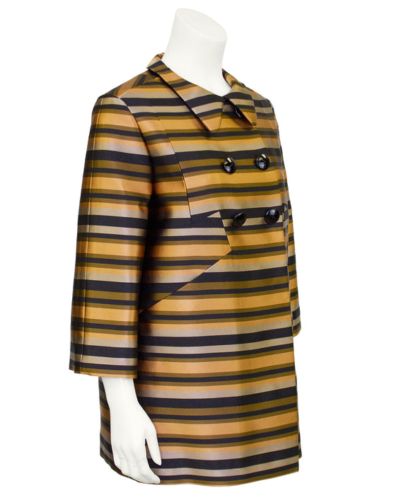 Stripe Silk Double Breasted Coat
