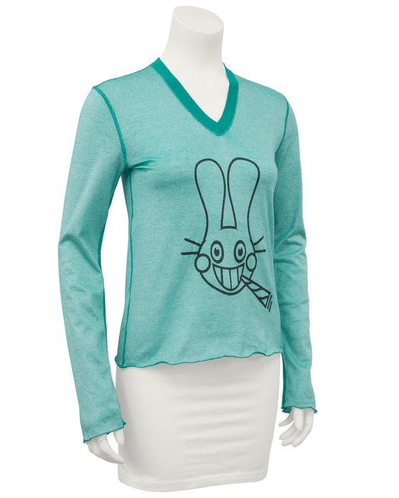 Teal long sleeve shirt with bunny image