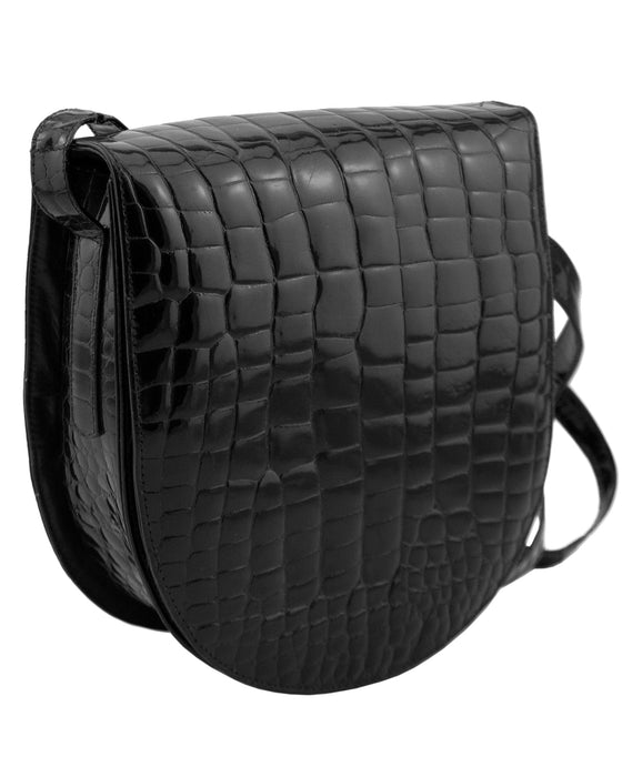 Black Stamped Leather Crossbody Bag