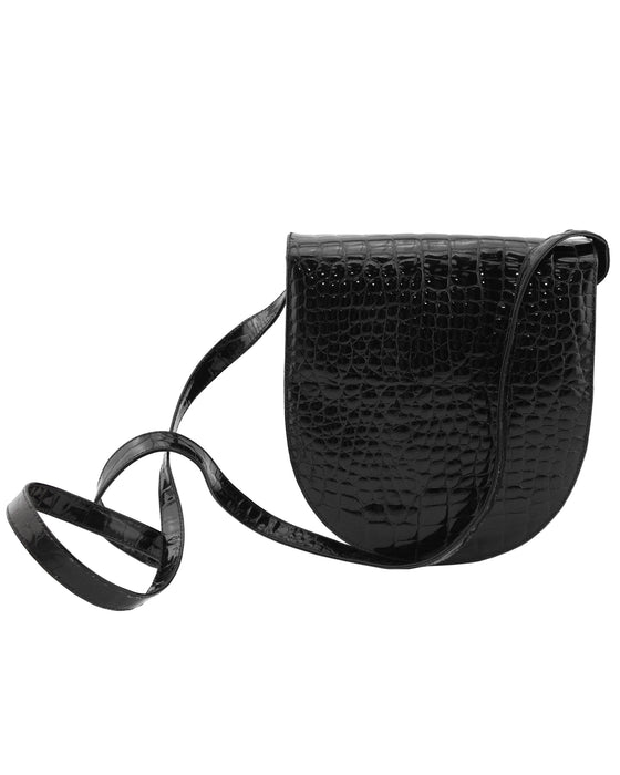 Black Stamped Leather Crossbody Bag