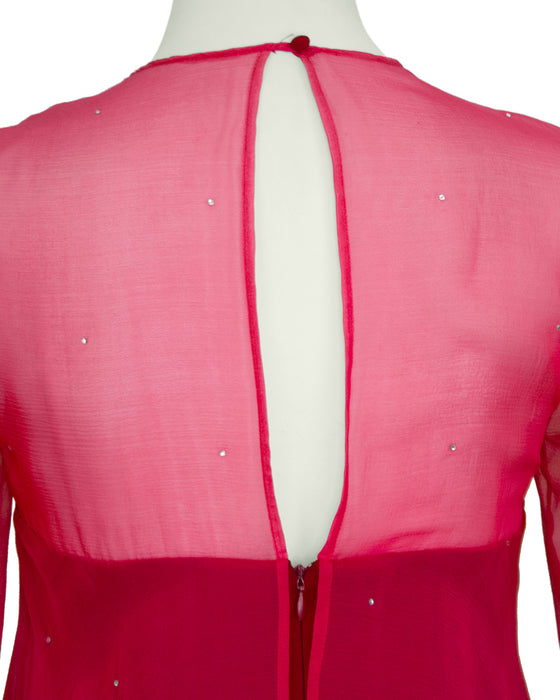 Pink Rhinestone Studded Coral Chiffon Dress