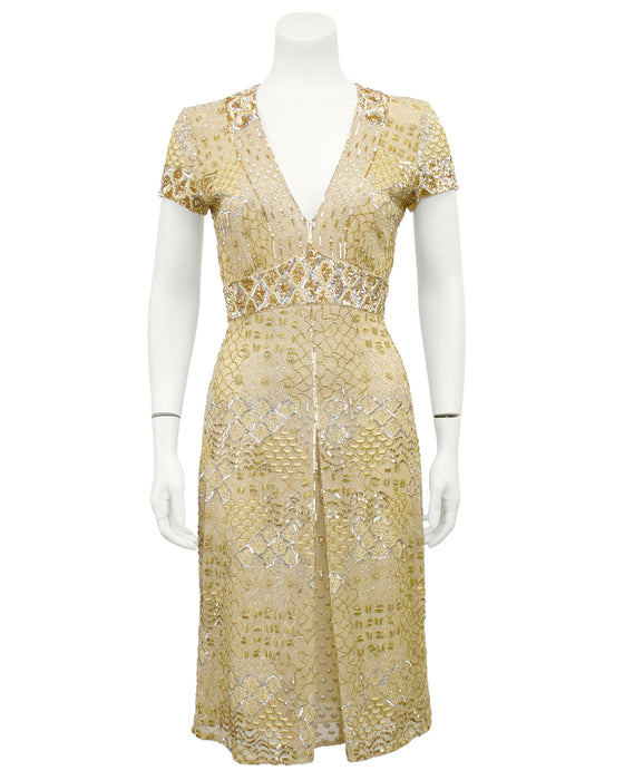 Gold Sequin, Embroidered and Beaded Cocktail Dress