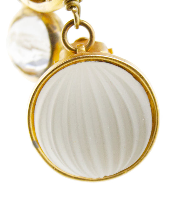 Frosted Glass Gilt Metal Pendant Earrings