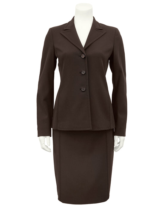 Brown Techno Fabric Skirt Suit