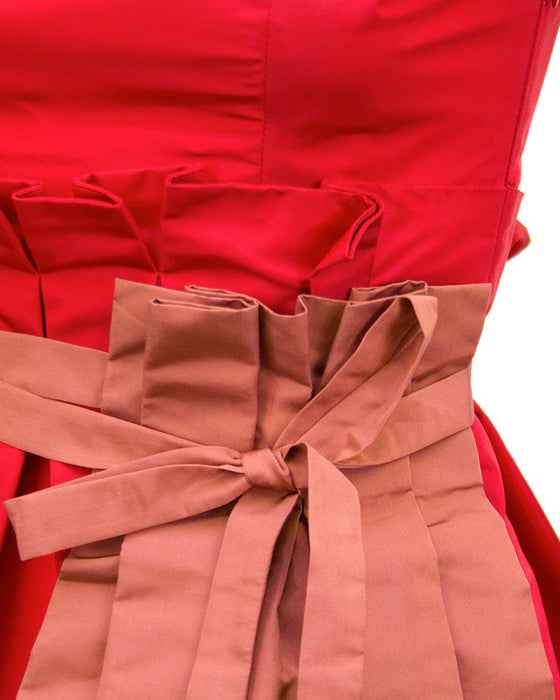 Red Taffeta Cocktail Dress With Apron