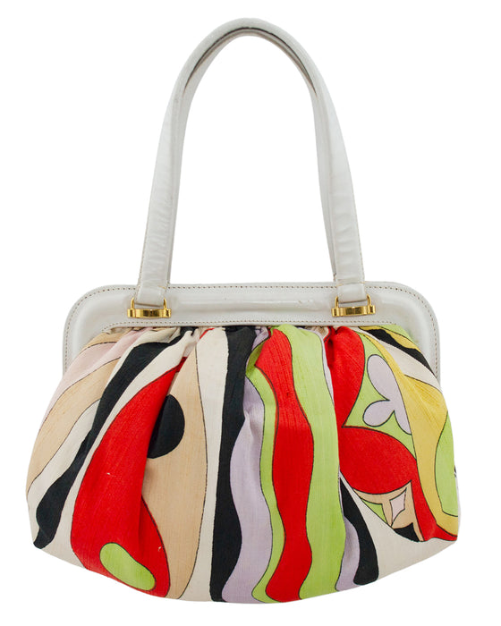 Multi Colour Frame Bag with White Leather Trim