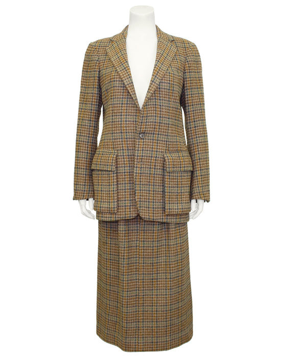 Brown Houndstooth Hacking Jacket and Skirt Set