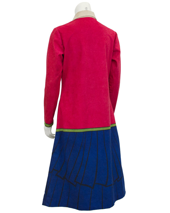Red, Beige and Blue Trompe L'oeil Ultrasuede Dress