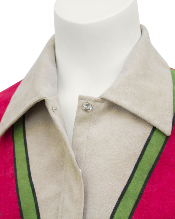 Red, Beige and Blue Trompe L'oeil Ultrasuede Dress