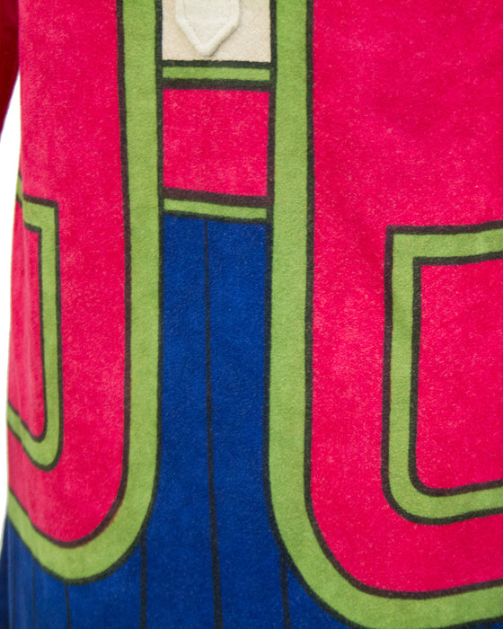 Red, Beige and Blue Trompe L'oeil Ultrasuede Dress