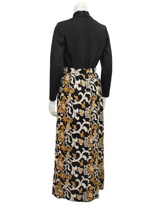Black and Tan Hostess Style Maxi Dress