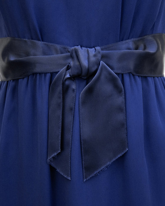 Navy Blue Silk Chiffon Cocktail Dress