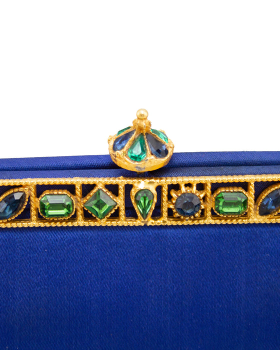 Blue Satin Evening bag with Jewels