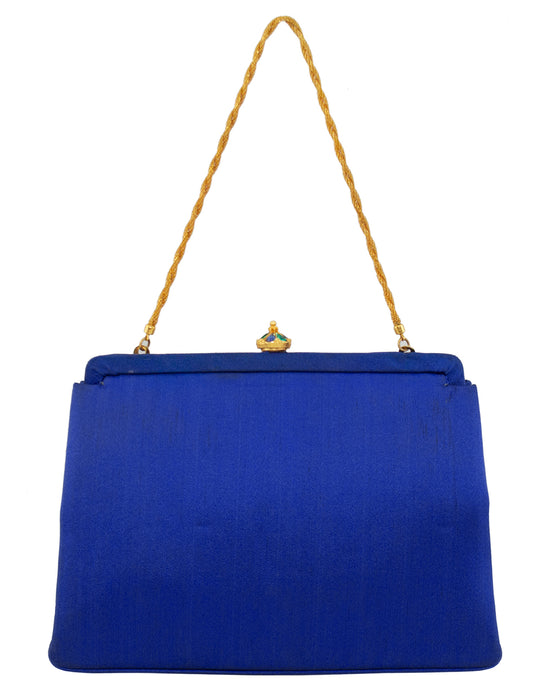 Blue Satin Evening bag with Jewels