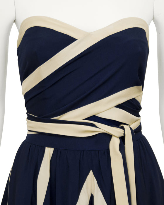 Navy and Beige Striped Ensemble