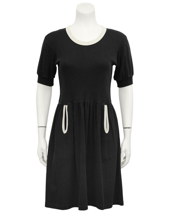 Black Cotton Jersey Dress with White Trim