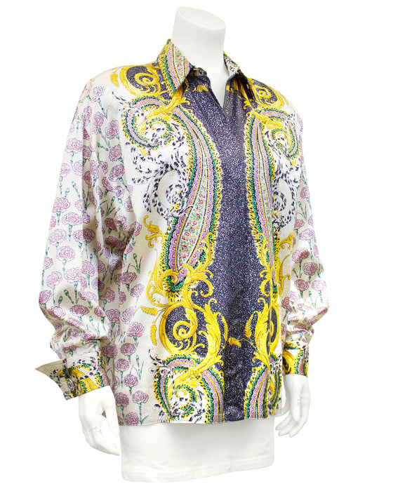 Baroque and Carnation Print Silk Shirt