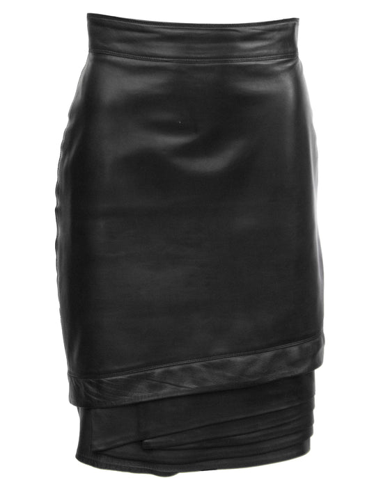 Black Leather Skirt with Tiered Hem Detail